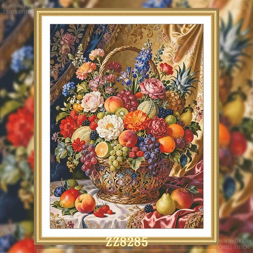 【ZZ8285-油画鲜花水果篮】十字绣2026新款客厅餐厅简约花卉油画