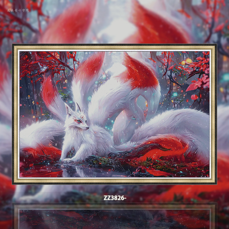 【zz3826-上古神兽九尾狐】十字绣2024新款客厅古风美女人物线绣
