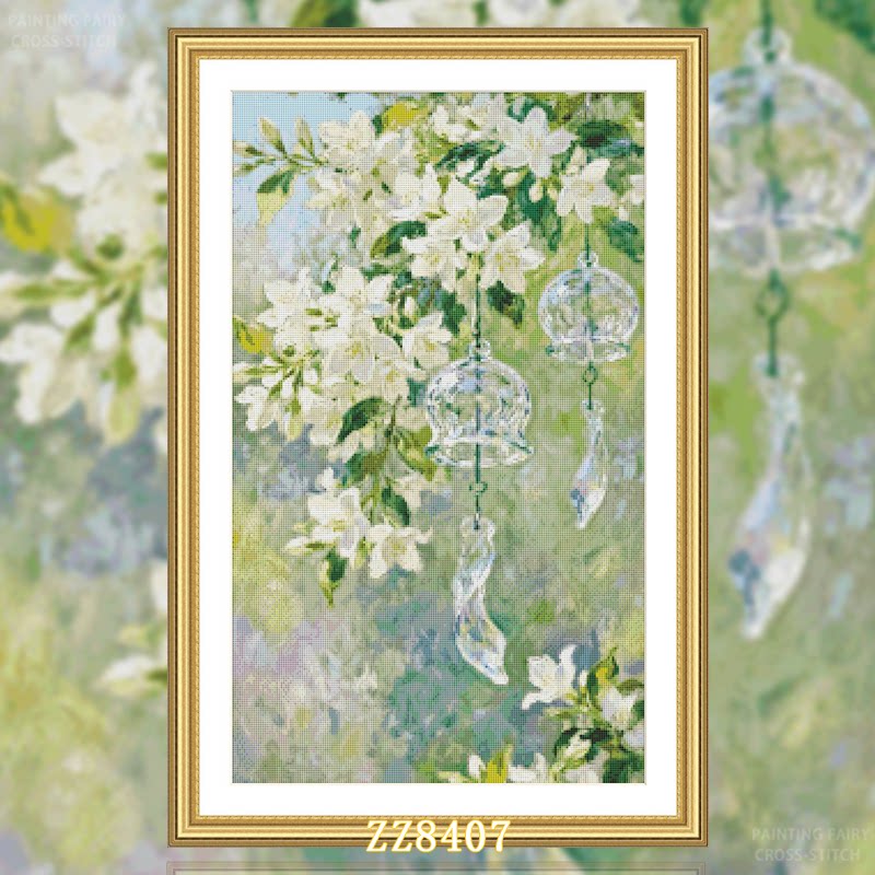 【ZZ8407-花间风铃】十字绣2026新款绣客厅卧室竖版玄关花卉系列