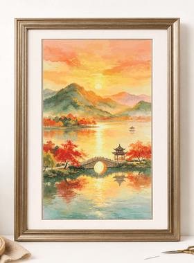 【ZZ8722-秋江晚照】十字绣2026年新款客厅餐厅竖版玄关油画风景