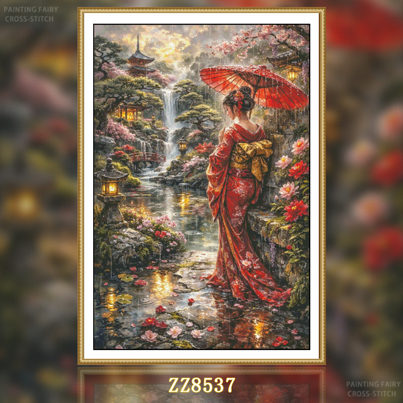 【ZZ8537-落雨花姬】十字绣2026新款客厅卧室竖版人物系列玄关画