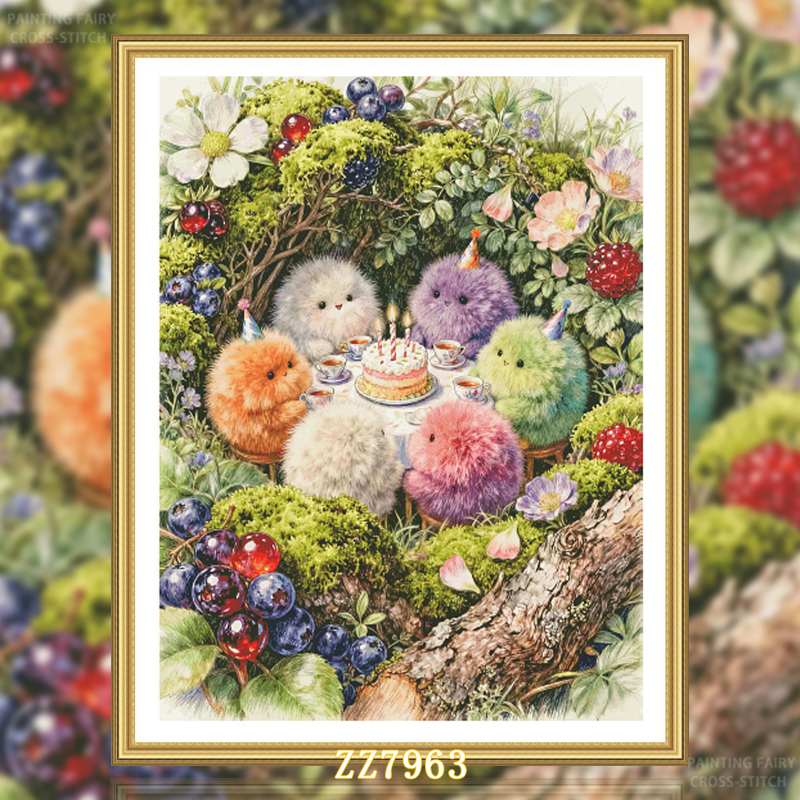 【ZZ7963-毛球的生日派对】十字绣2025新款线绣客厅卧室卡通动漫