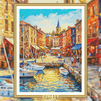 【ZZ8417-海港小镇】十字绣2026新款客厅餐厅竖版风景系列欧式画