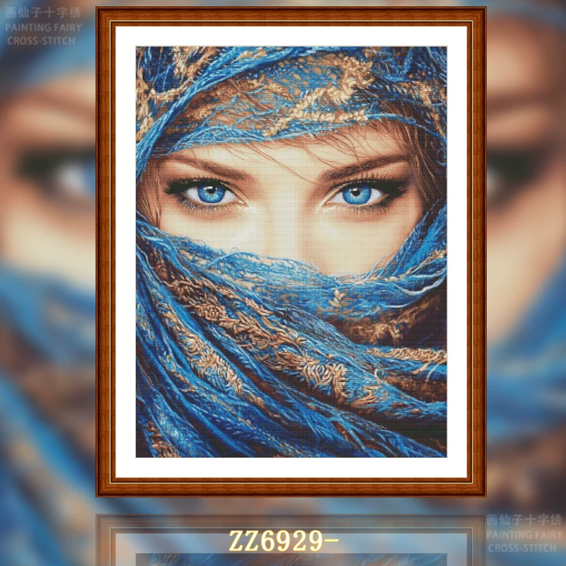 【ZZ6929-蓝眼睛】十字绣2026新款客厅竖版玄关简约人物系列油画