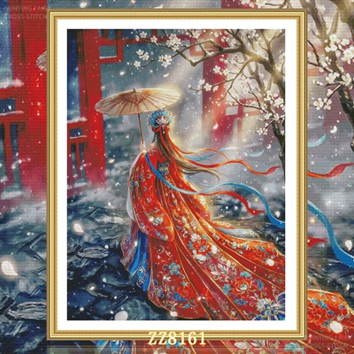 【ZZ8161-红装踏雪行】十字绣2026新款客厅卧室竖版玄关人物简约