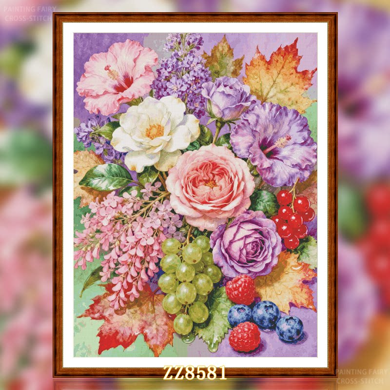 【ZZ8581-果香花影】十字绣2026新款客厅餐厅简约花卉系列风景画