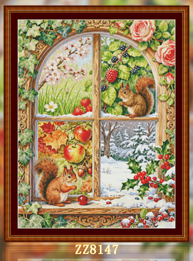【ZZ8147-窗外的森林四季】十字绣2026新款客厅现代挂画简单动物
