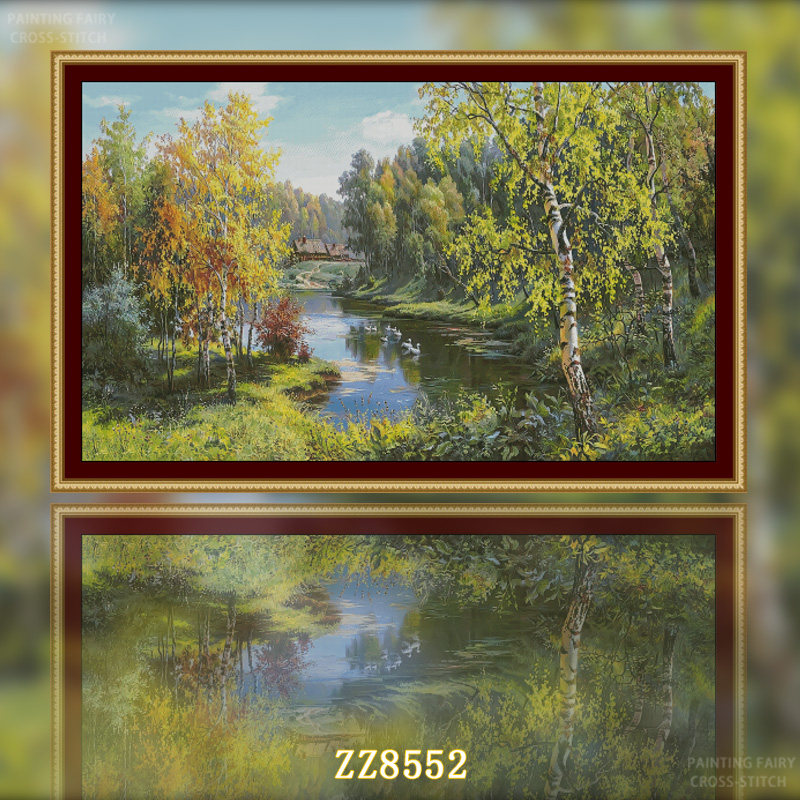 【ZZ8552-白桦林小河】十字绣2026新款客厅餐厅简约风景欧式油画