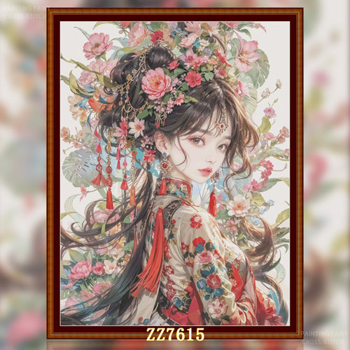 【ZZ7615-锦绣佳人】十字绣2026新款国风系列可爱美少女竖版玄关