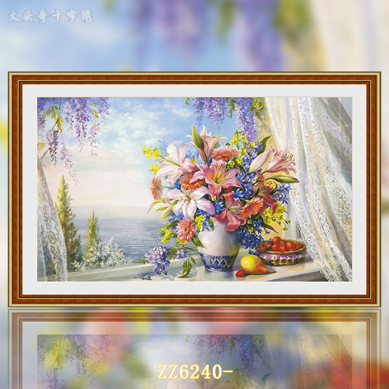【ZZ6240-窗边的百合花瓶】十字绣2025新款客厅餐厅油画竖版花卉