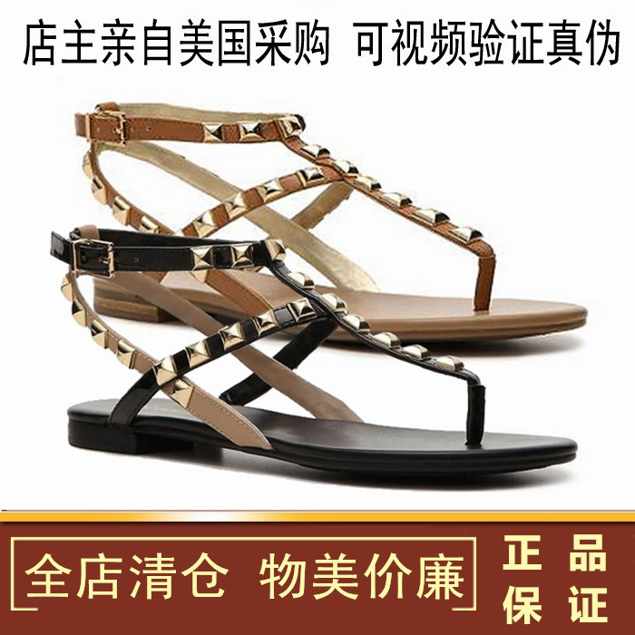 bcbg美国罗马风铆钉夹脚全皮凉鞋