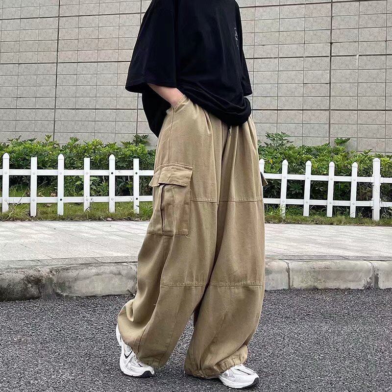 街头工装裤子男日系高街原宿风直筒宽松潮流港风复古阔腿裤松紧