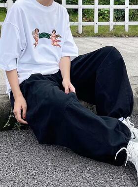 青少年美式重磅工装裤子男多口袋港风直筒休闲裤原宿阔腿长裤
