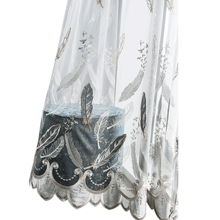 羽毛纱帘客厅卧室透光飘窗窗纱隔断轻奢高档定制刺绣北欧绣花窗帘