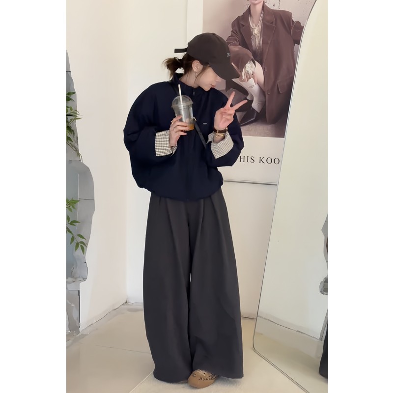 高级感棒球服宽松阔腿裤两件套女