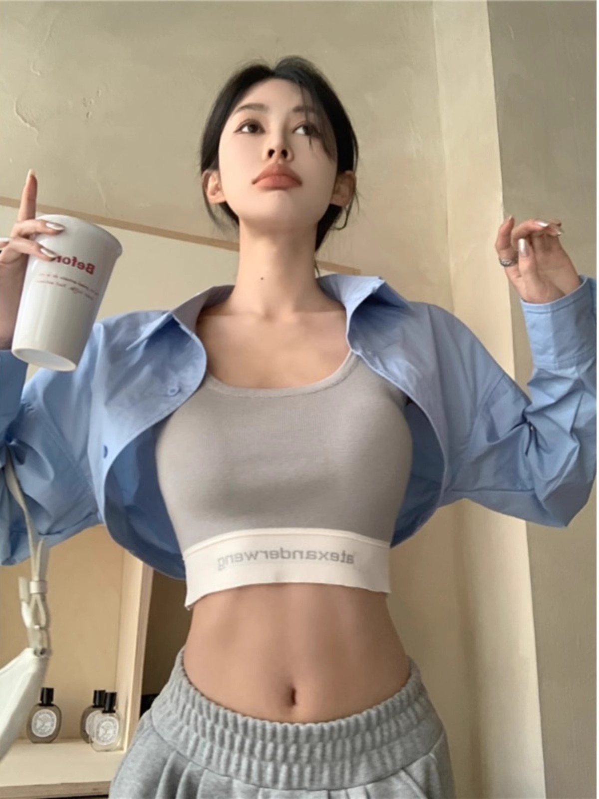 字母白色灰色热辣背心吊带女夏季美式健身运动内搭外穿美背上衣