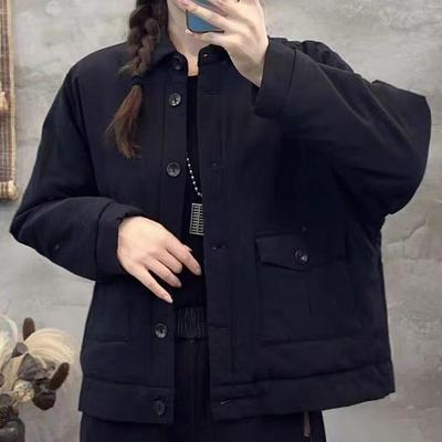 纯色简约立领单排扣棉衣外套