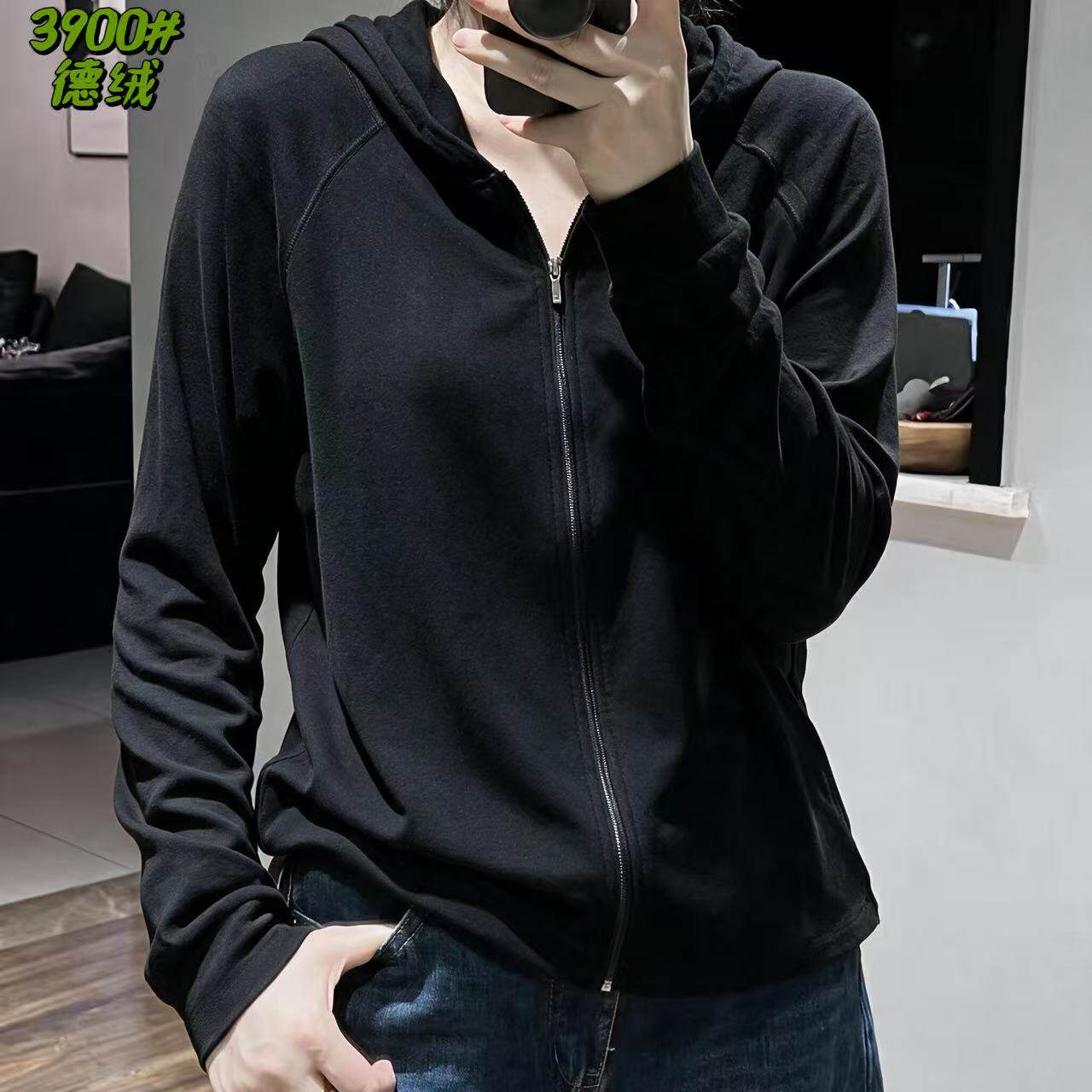 简版宽松百搭双面德绒休闲帽衫女秋季新款纯色拉链外套M22 23