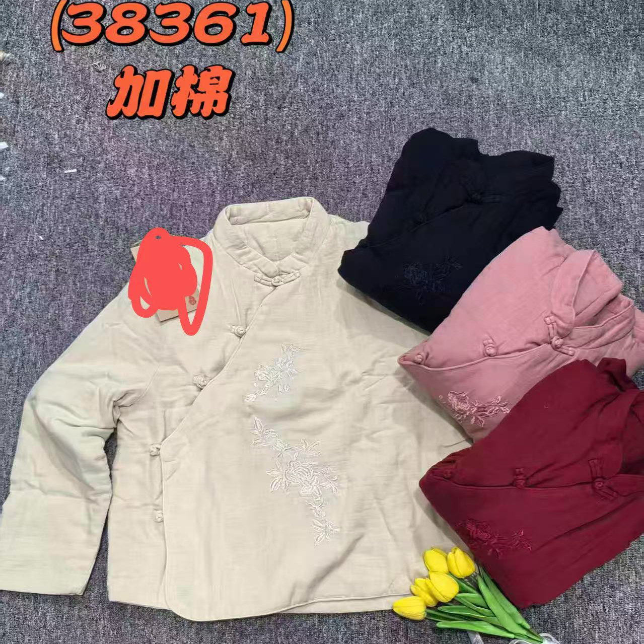 文艺范加棉加厚斜襟盘扣棉服上衣纯色精致刺绣休闲立领棉衣J23