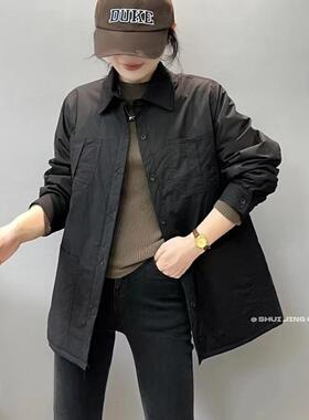 轻薄衬衫夹棉休闲棉服上衣女文艺纯色休闲百搭薄棉衣潮F42#