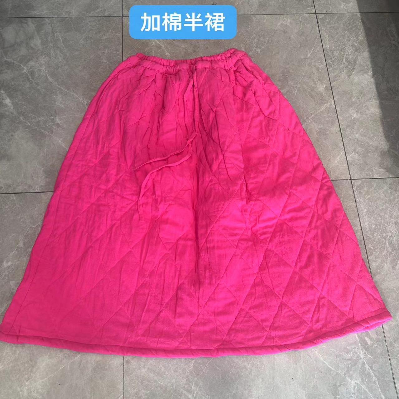 新款文艺菱格纹加厚半身裙女秋冬中长款宽松百搭过膝裙F21#