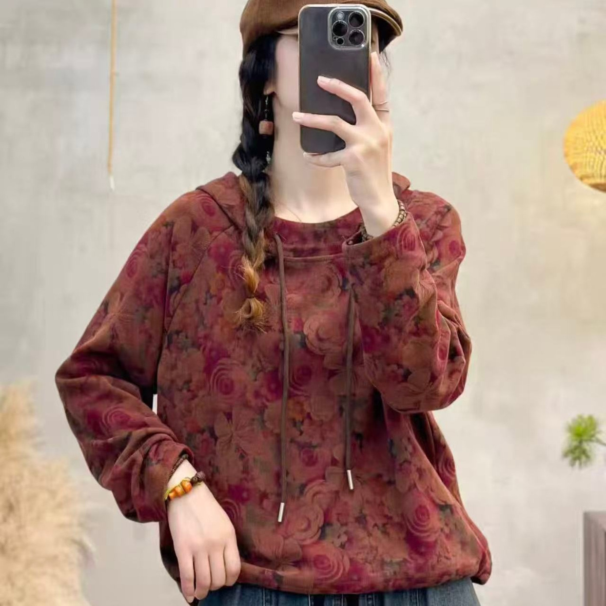 连帽印花套头宽松休闲米尼加厚秋冬时尚百搭显瘦长袖上衣M33