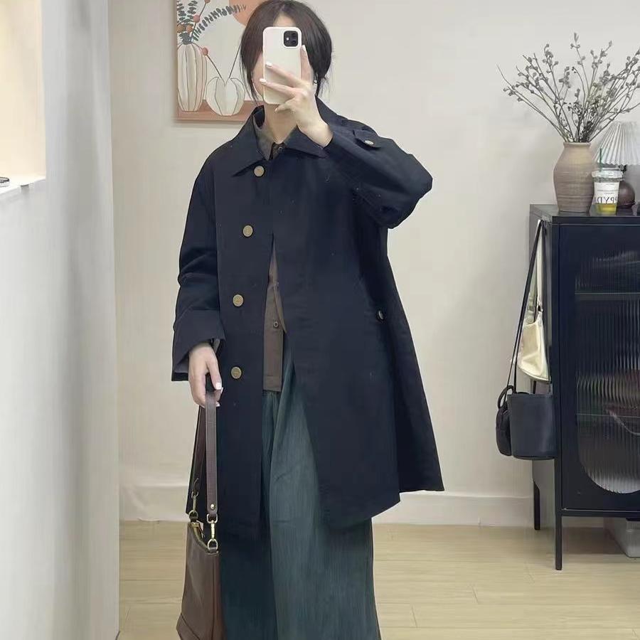 高级感翻领风衣女中长款宽松休闲时尚洋气显瘦全扣外套S33#