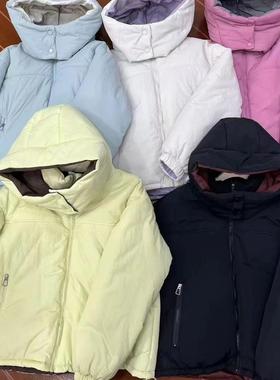 糖果系连帽休闲宽松百搭棉服外套时尚个性口袋拉链棉衣N24#