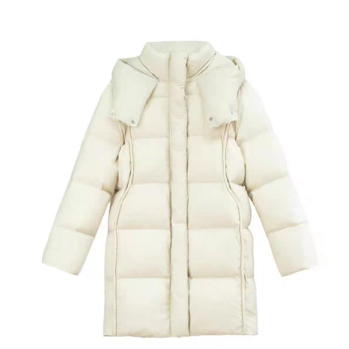 云朵泡芙连帽休闲中长款羽绒服女新款加厚保暖纯色面包服D21