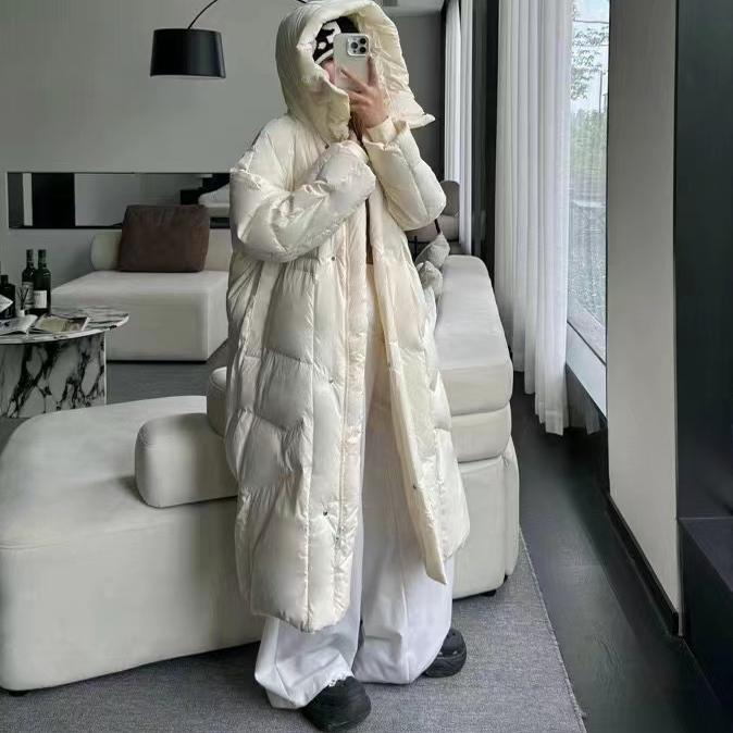 宽松保暖长款大被子羽绒服女冬季新款连帽休闲白鸭绒外套J31#