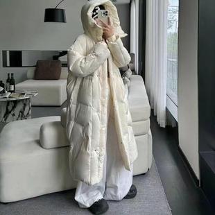 宽松保暖长款 大被子羽绒服女冬季 新款 连帽休闲白鸭绒外套J31