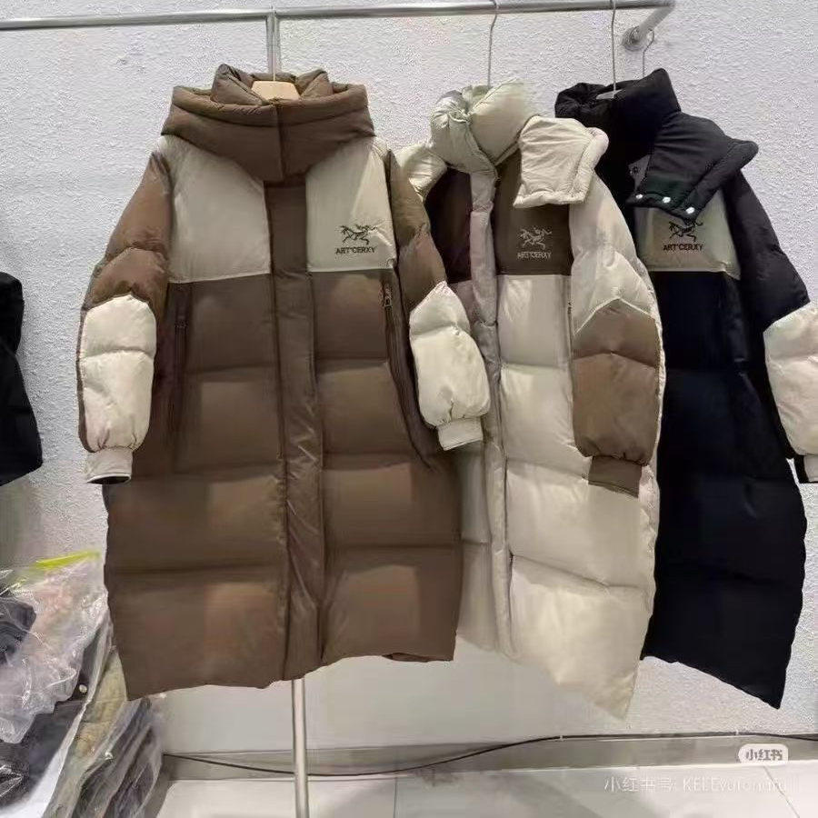 设计感时尚撞色刺绣连帽羽绒服中长款加厚拼接休闲保暖外套W12