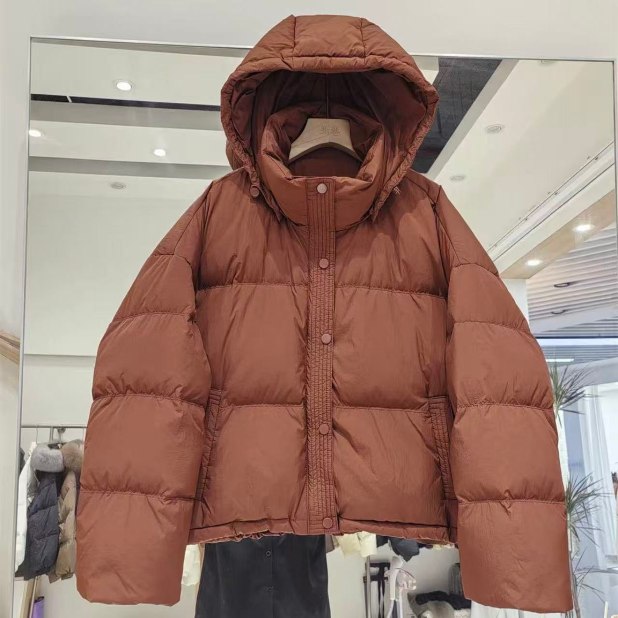 韩版小众简约宽松百搭纯色连帽休闲羽绒服冬季保暖白鸭绒外套D21