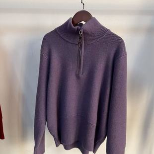 高领半拉链休闲小立领毛衣女简约纯色宽松百搭通勤套头上衣