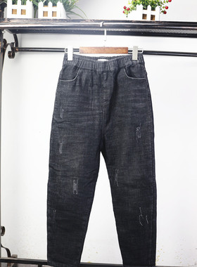 大码牛仔裤女装宽松200斤弹力胖妹妹加绒小脚长裤秋冬季I31#