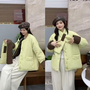 减龄圆领外套潮L11 色卡时尚 新款 女冬季 休闲百搭撞色带围脖大码