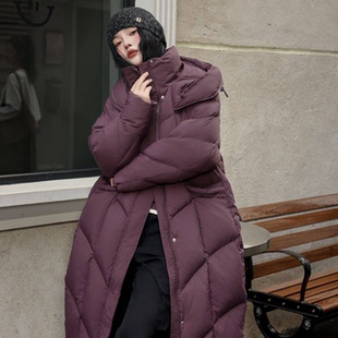 长款纯色加厚保暖外套女时尚个性连帽休闲大被子羽绒服L13