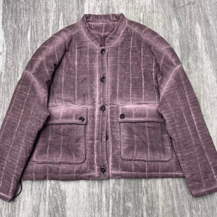 条纹压线单排扣休闲棉服外套女新款 炒色做旧棉衣潮F12 时尚