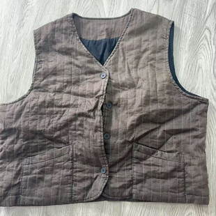复古文艺V领绗缝夹棉马甲女时尚 宽松百搭休闲坎肩背心上衣W44