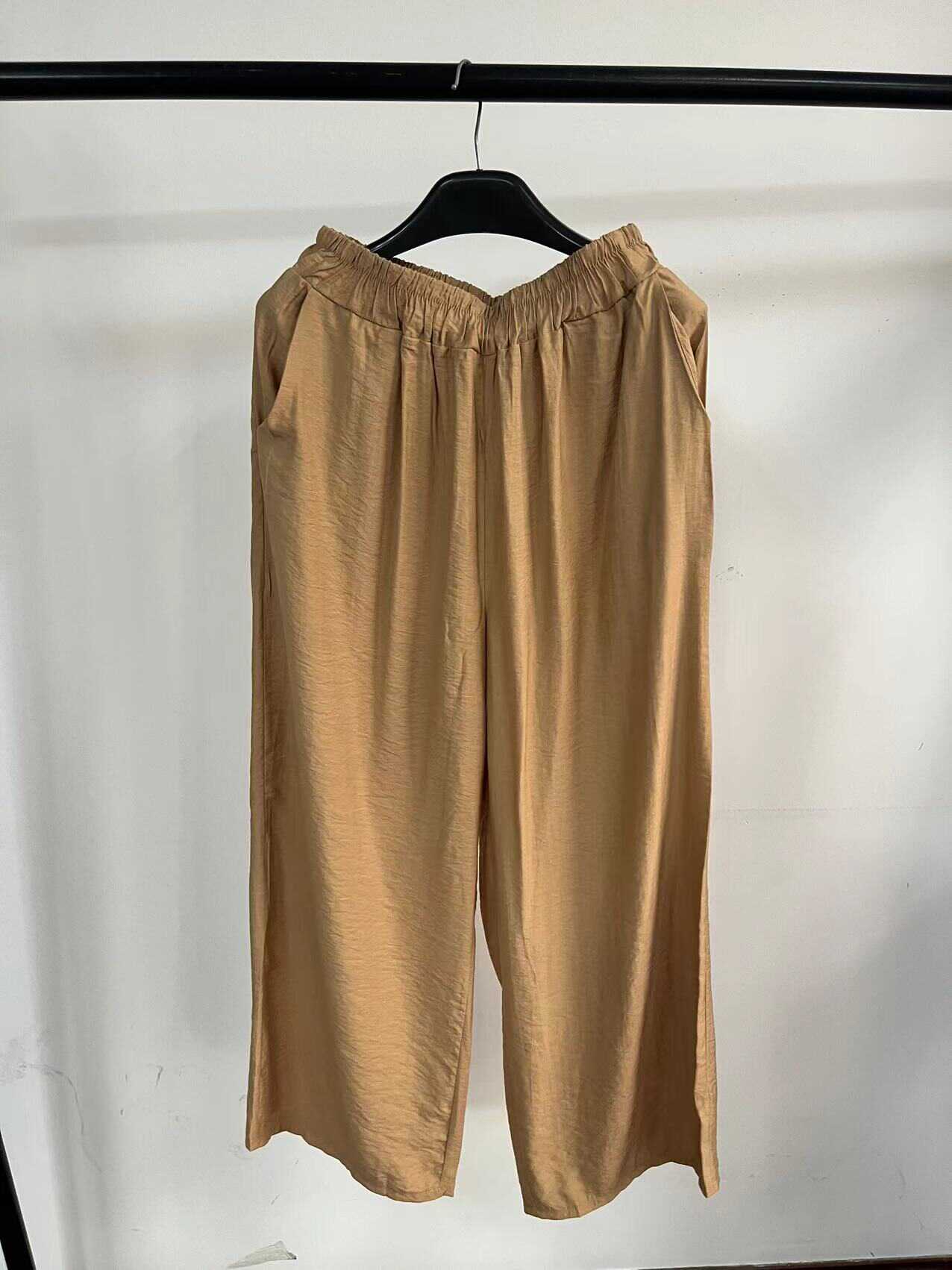 文艺高腰纯色薄款松紧舒适裤子