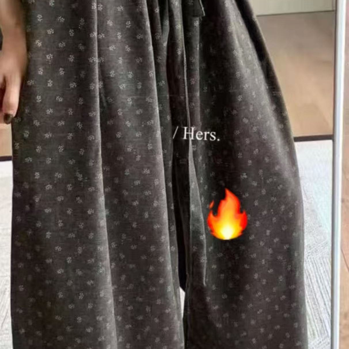 糯米羊绒印花加绒加厚休闲弯刀裤女时尚高腰直筒阔腿拖地裤Q12