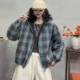 格纹连帽宽松百搭休闲夹棉棉服女文艺复古时尚 抽绳棉衣L21