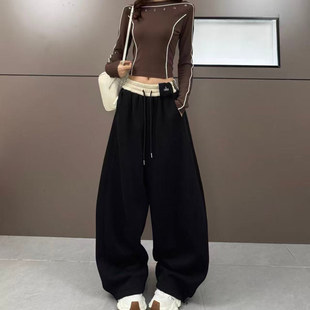 保暖休闲裤 设计感时尚 新款 女冬季 F42 撞色加绒加厚弯刀卫裤