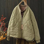 棒球服领菱格纹棉服外套女秋冬宽松加厚短款 棉衣外套潮D32