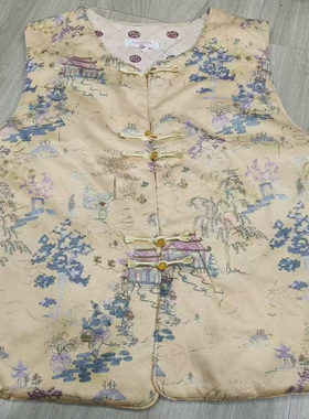 新中式重工刺绣提花马甲女新款国风对襟盘扣坎肩夹棉背心外套P35