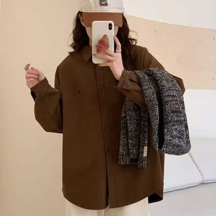 韩系字母刺绣单排扣加绒衬衫 宽松百搭洋气外套D42 上衣时尚