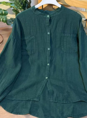 砂洗炒色做旧双口袋单排扣休闲衬衣女复古文艺宽松衬衫I42