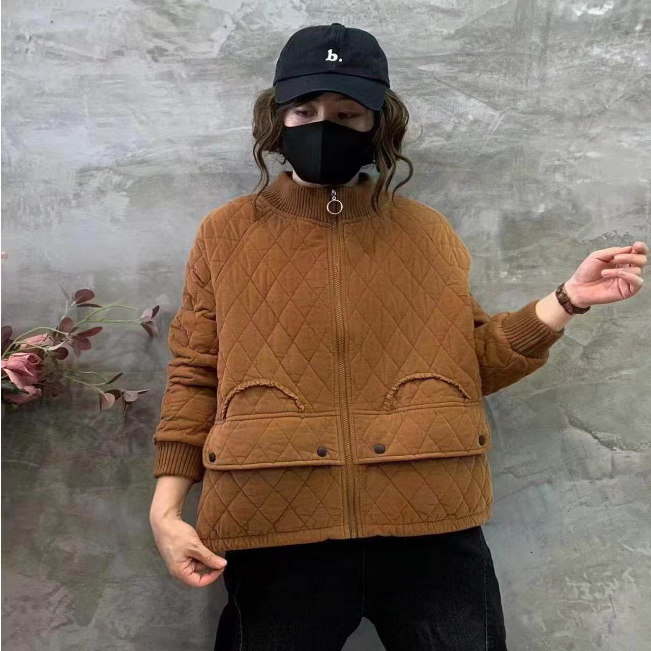 复古菱形格压线时尚保暖棉服外套潮螺纹领休闲百搭棉衣K11#,女装/女士精品,棉衣/棉服,淘宝优惠券,粉丝福利购,淘宝优惠卷