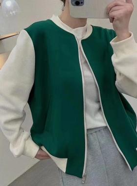 韩版撞色拼接棒球服外套女秋季新款宽松显瘦拉链上衣潮B44#