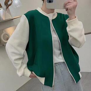 宽松显瘦拉链上衣潮B44 新款 撞色拼接棒球服外套女秋季 韩版